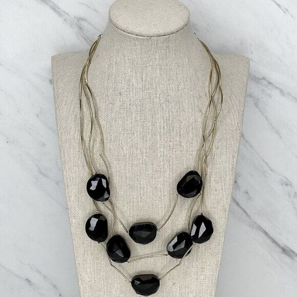 Chicos Gold Tone Black Beaded Tiered Multi Strand Necklace ✨ - Picture 1 of 5